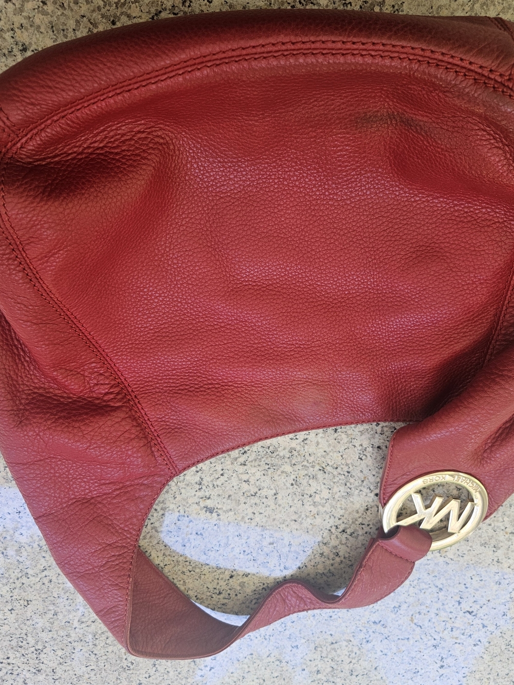 Michael Kors Red Leather Hobo Bag with Gold MK Logo